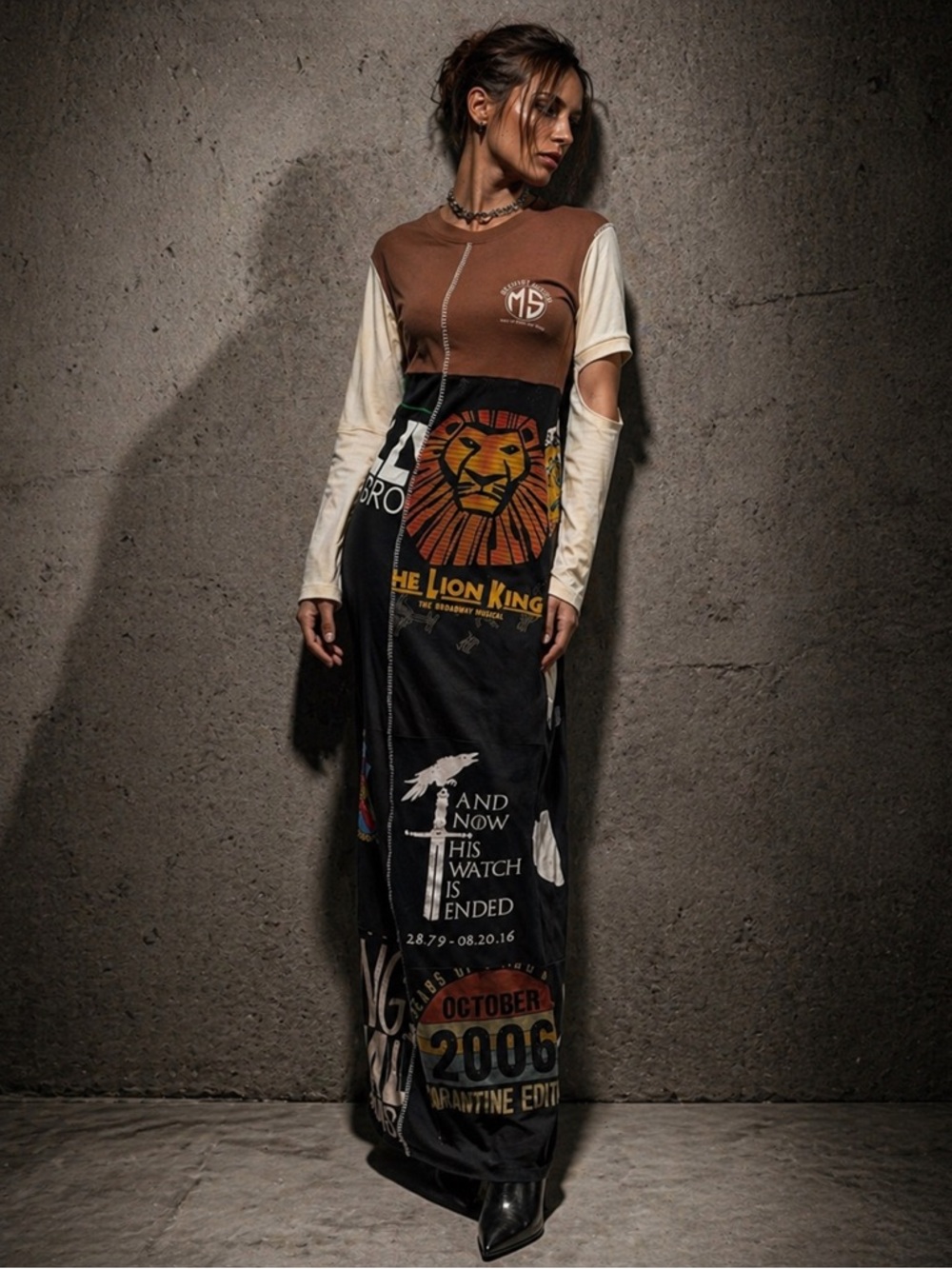 Marine Serre Regenerated Patchwork Graphic Tee Dress White Line XS